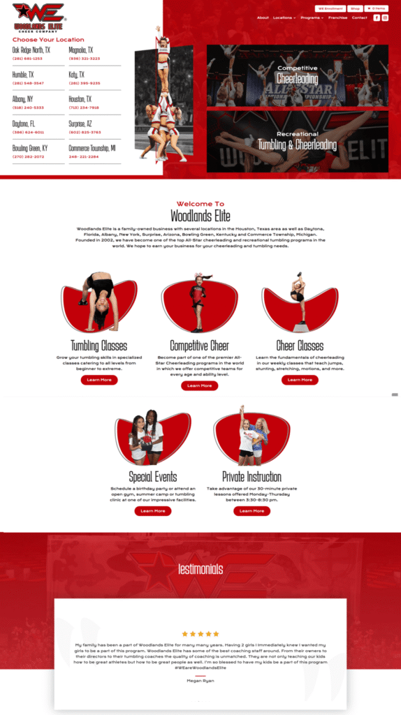 Woodlands elite cheer co Web design | itvibes Woodlands Elite Cheer Home Page Design by Itvibes