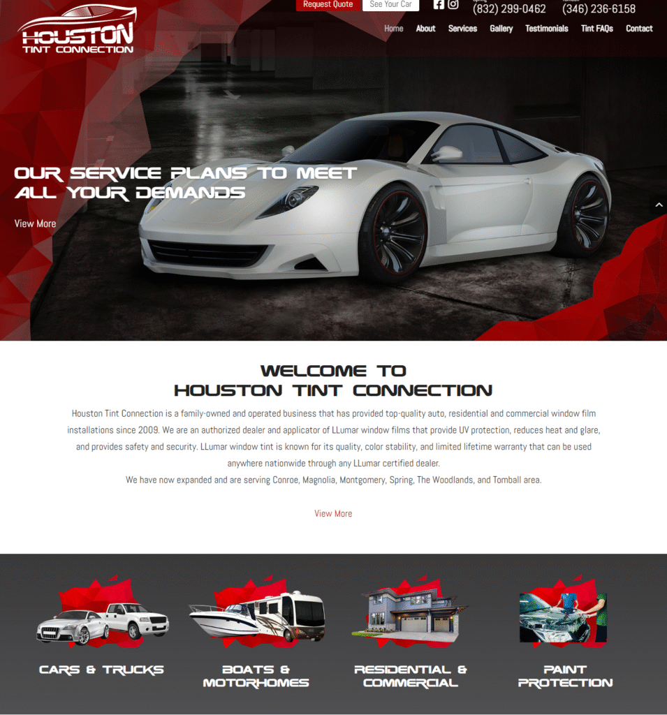 Houston Tint Connection Website Home Page
