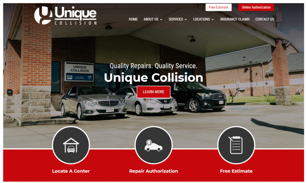 Unique Collision Website Home Page