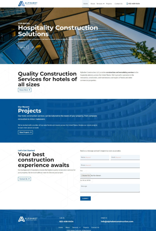 Screenshot 2026 02 09 172354 | itvibes Hospitality Construction Website Homepage with Contact Form