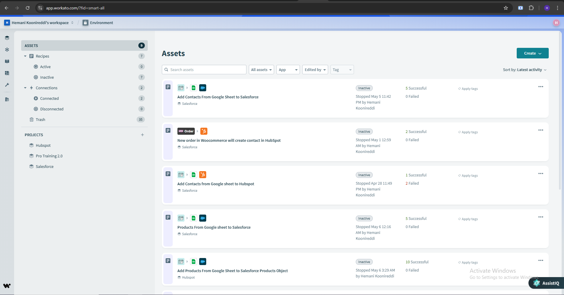 Workato Recipe Orchestration View Demonstrating How Internal Workflows Are Automated Through Connected Triggers and Actions
